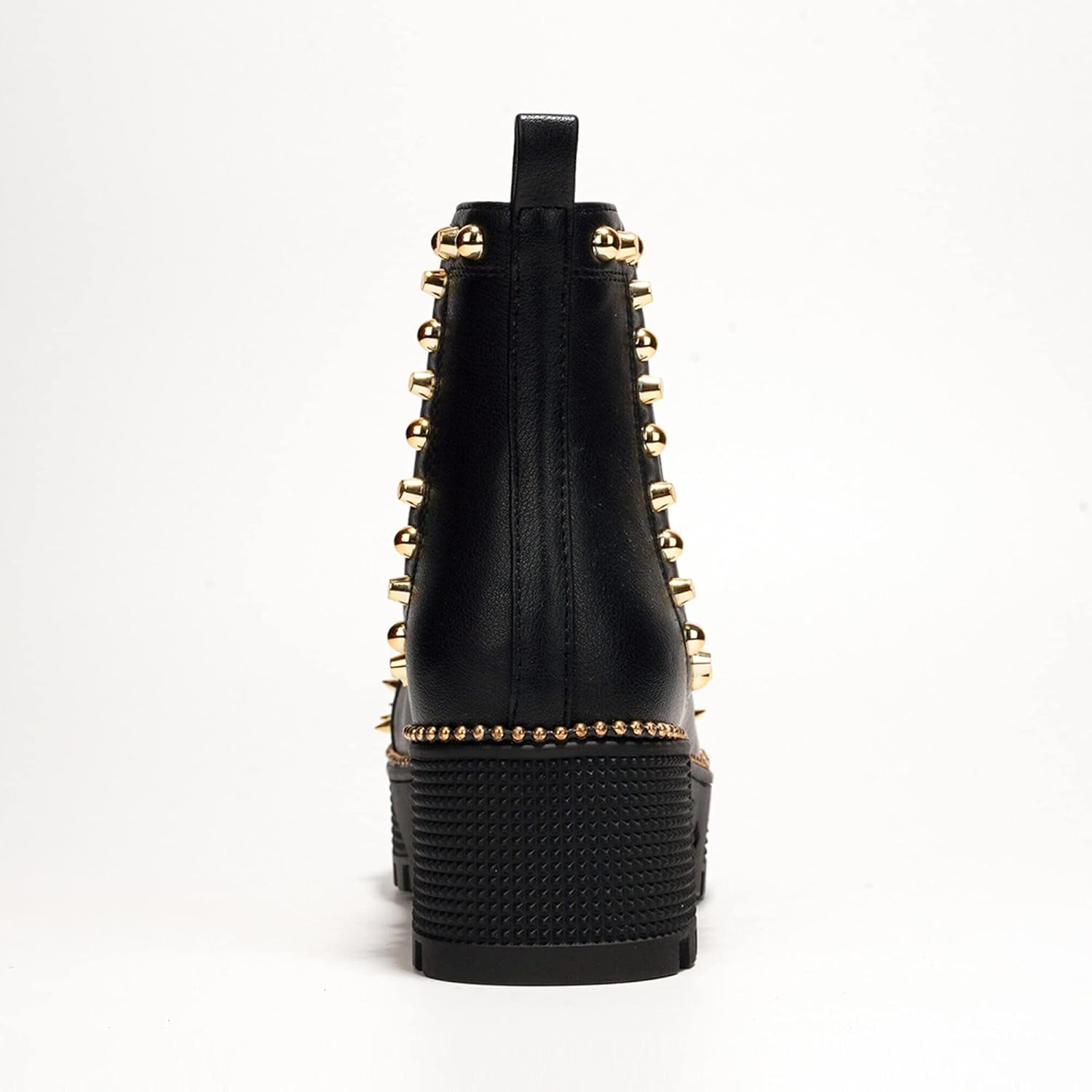 Women'S Platform Combat Boots Pull-On Ankle Booties Studded Goth Punk with Spiky Design & Chunky Heel - Size