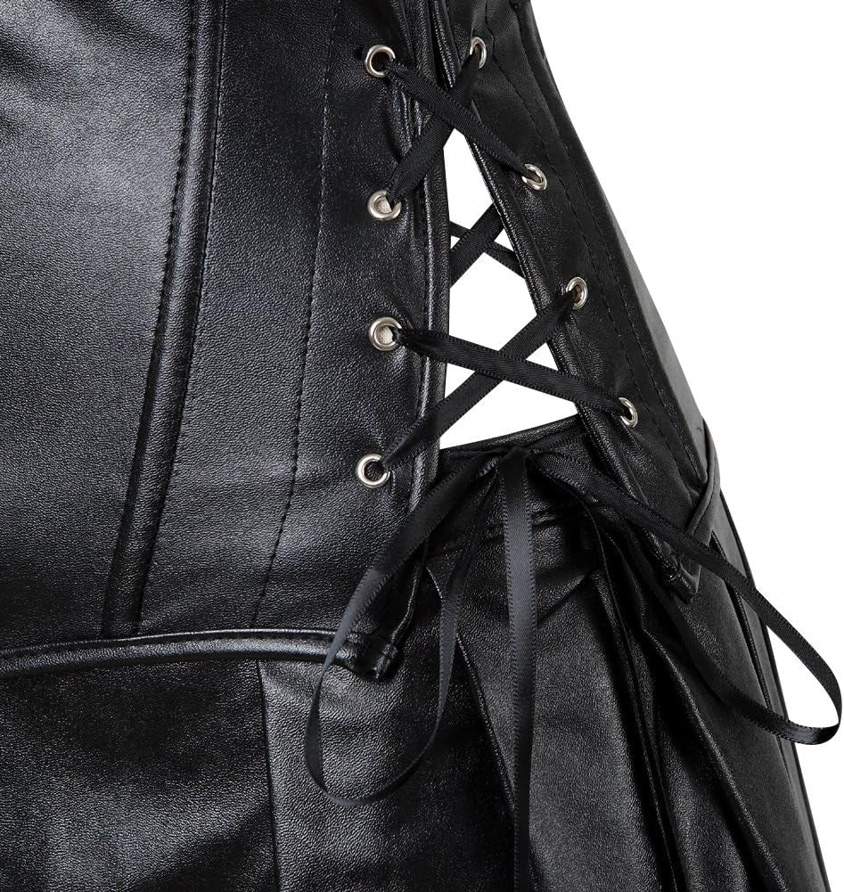 Leather Corset Tops for Women: Punk Rock Steampunk Corset with Skirt Sexy Halloween Costume Woman for Party-Goers