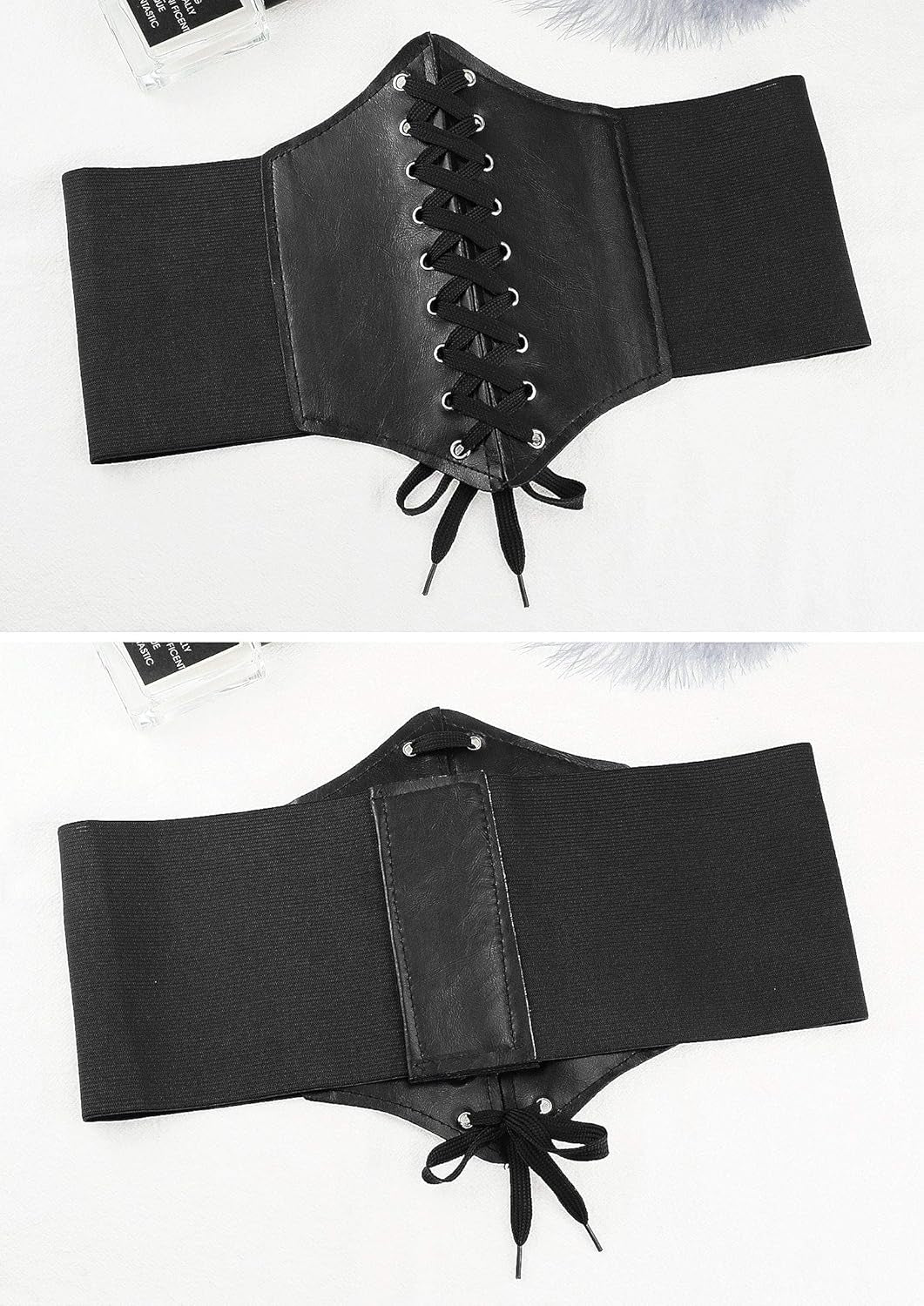 Corset Belt for Women Wide Elastic Tied Waspie Belts Lace-Up Leather Waist Belts for Women Dresses