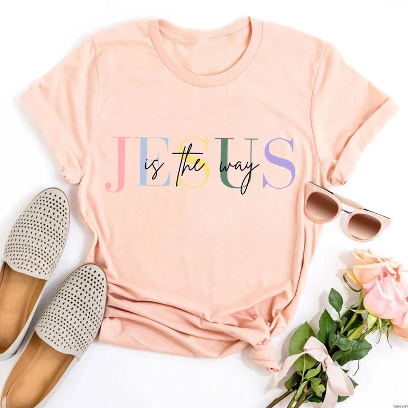 Christian Woman Tshirts Jesus Is the Way Graphic Tee Jesus Gift for Friend Women Clothes Gift for Women Christian Tops
