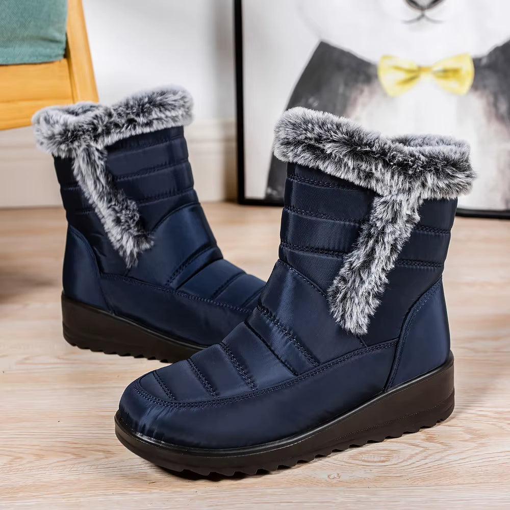 Waterproof Winter Boots for Women 2024 New Thick Plush Snow Boots Woman Platform Ankle Botas Rabbit Fur Warm Cotton Padded Shoes