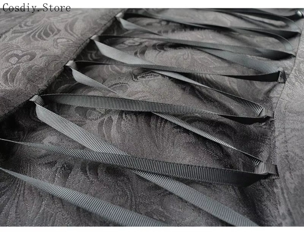 Jacquard Dovetail Coat Steampunk Gothic Trench Cotton Rivet Tuxedo Swallow Coat Women Halloween Costume Tailcoat for Adult