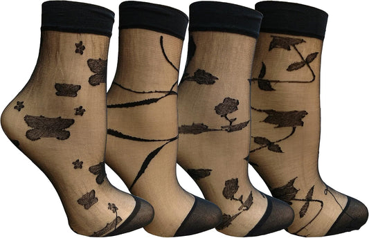 4 Pairs of Yacht&Smith Fishnet Ankle Socks, Mesh Patterned Anklet Sock