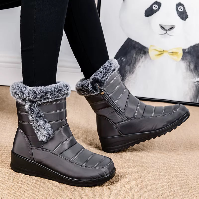 Waterproof Winter Boots for Women 2024 New Thick Plush Snow Boots Woman Platform Ankle Botas Rabbit Fur Warm Cotton Padded Shoes