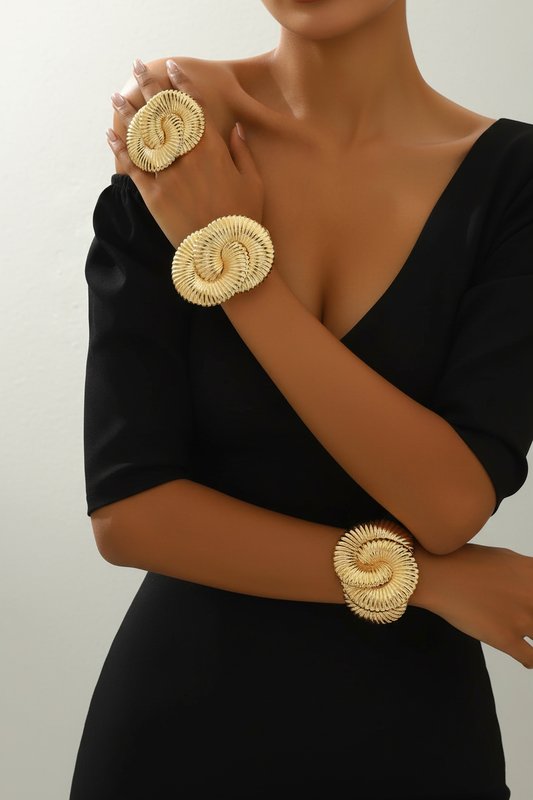 Gold Sculptural Matching Bracelet & Ring Set