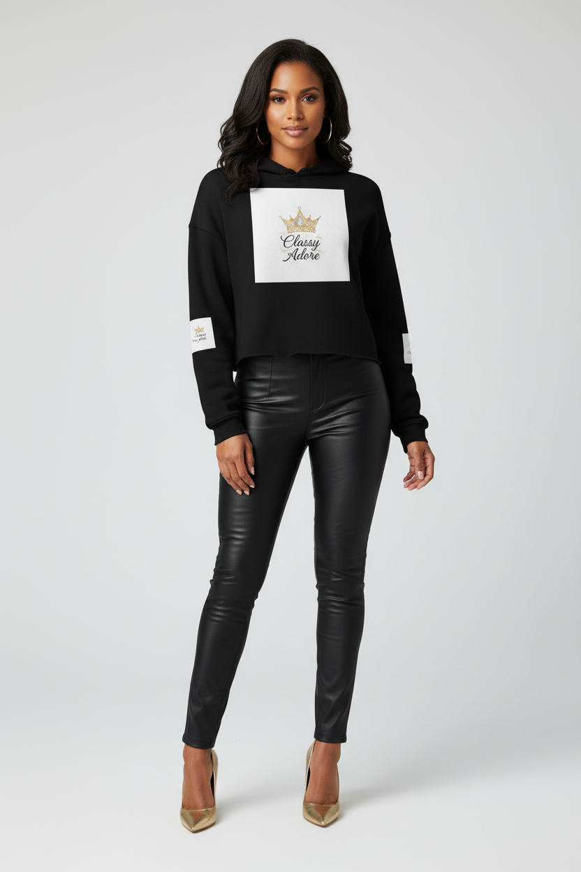 Classy Adore Crown Logo Crop Hoodie - Black