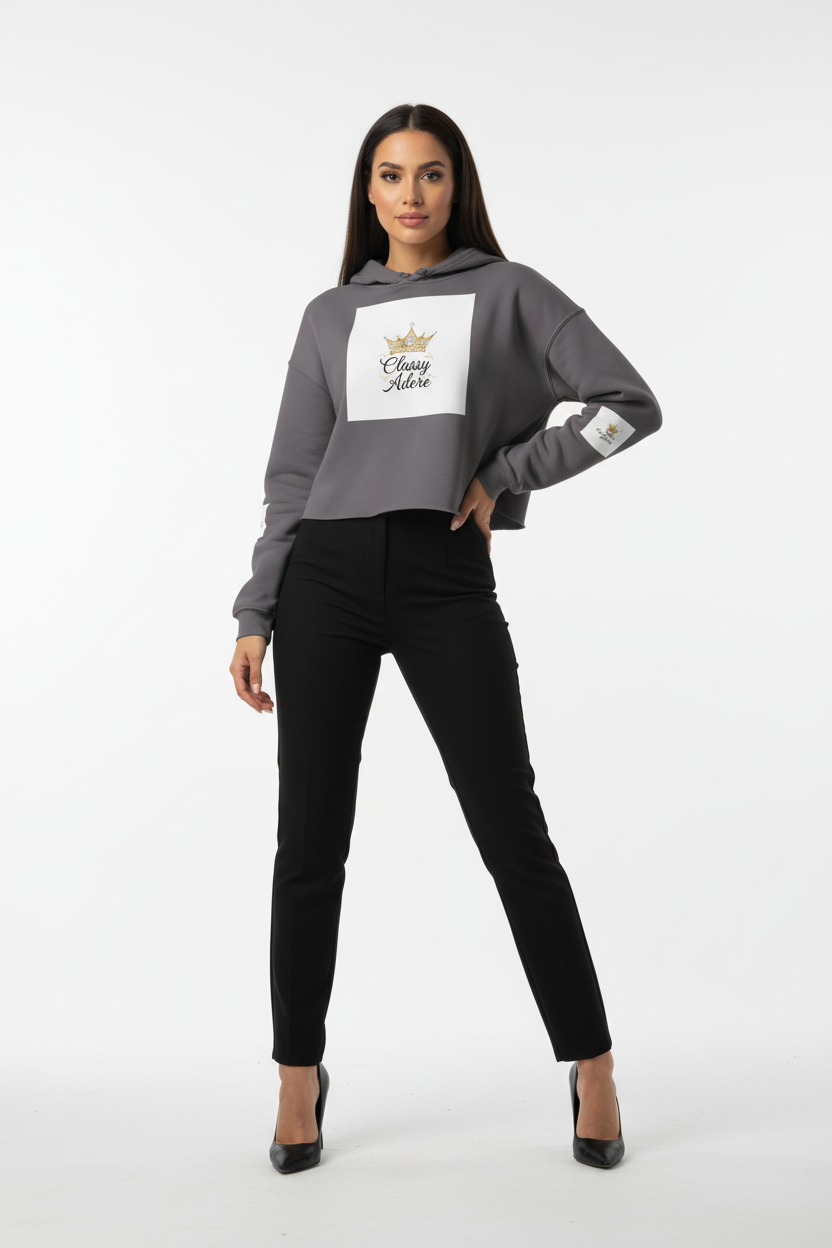 Classy Adore Crown Logo Crop Hoodie - Black